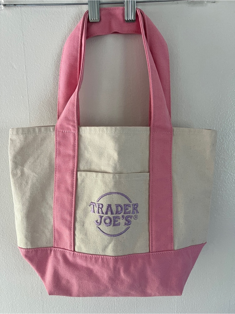 Trader Joe's Pink & Cream Canvas Tote